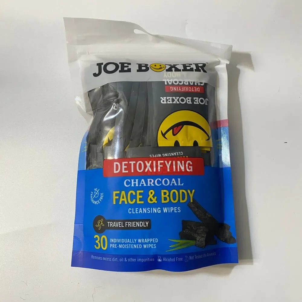 Joe Boxer Detoxifying Charcoal Face and Body Wipes 90 Pack Individually Wrapped